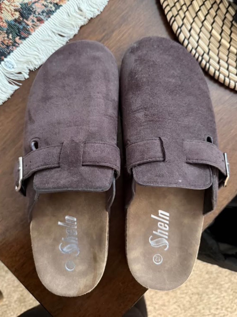 SHEIN Brown Suede Buckle Slide Mules